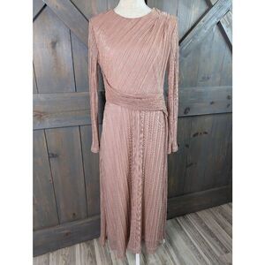 Shein MOTF Q Maxi Dress Women's Large Pink Rib Sheer Lined Glitter Long Sleeve
